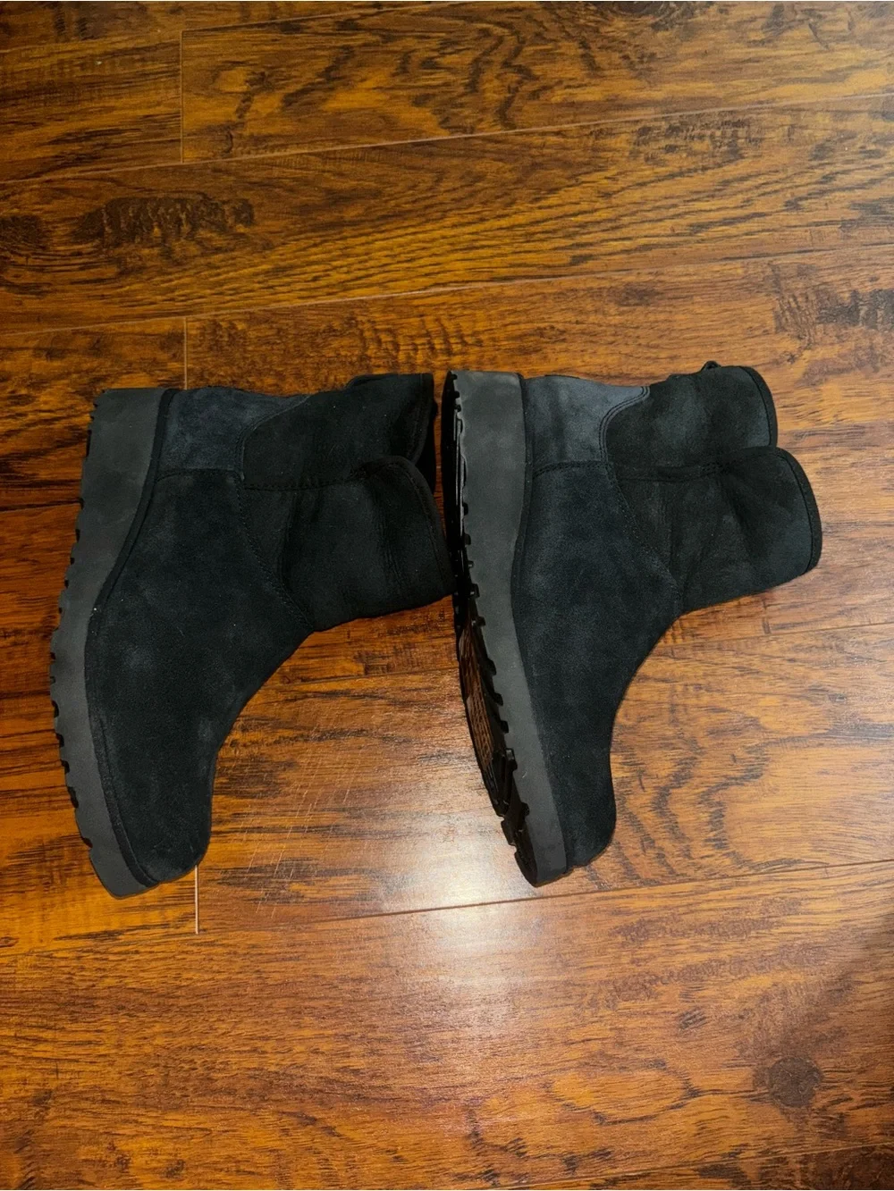 UGG 100% Wool KRISTIN Boots Black Suede Fur-Cuff Short Ankle Platform Booties